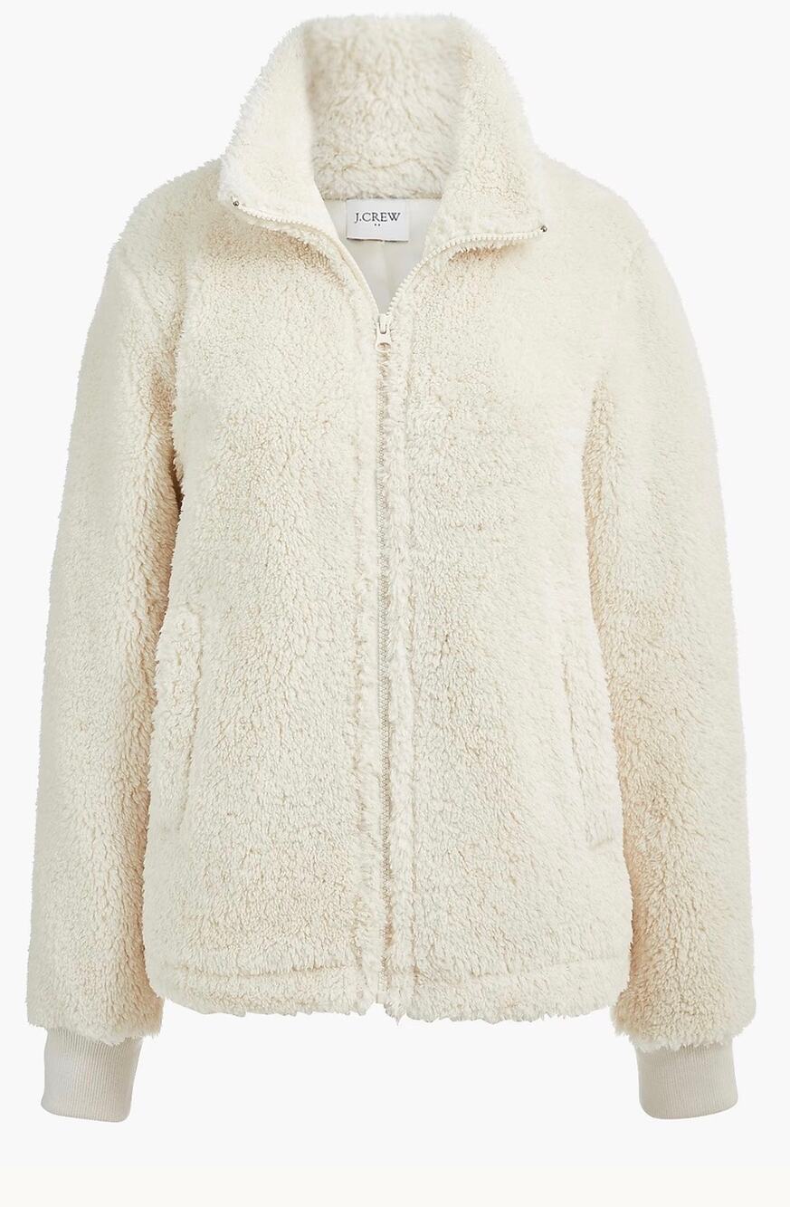 J.Crew Funnel Neck Sherpa Zip Up Jacket Womens XS Ivory Cream Oversized Cozy